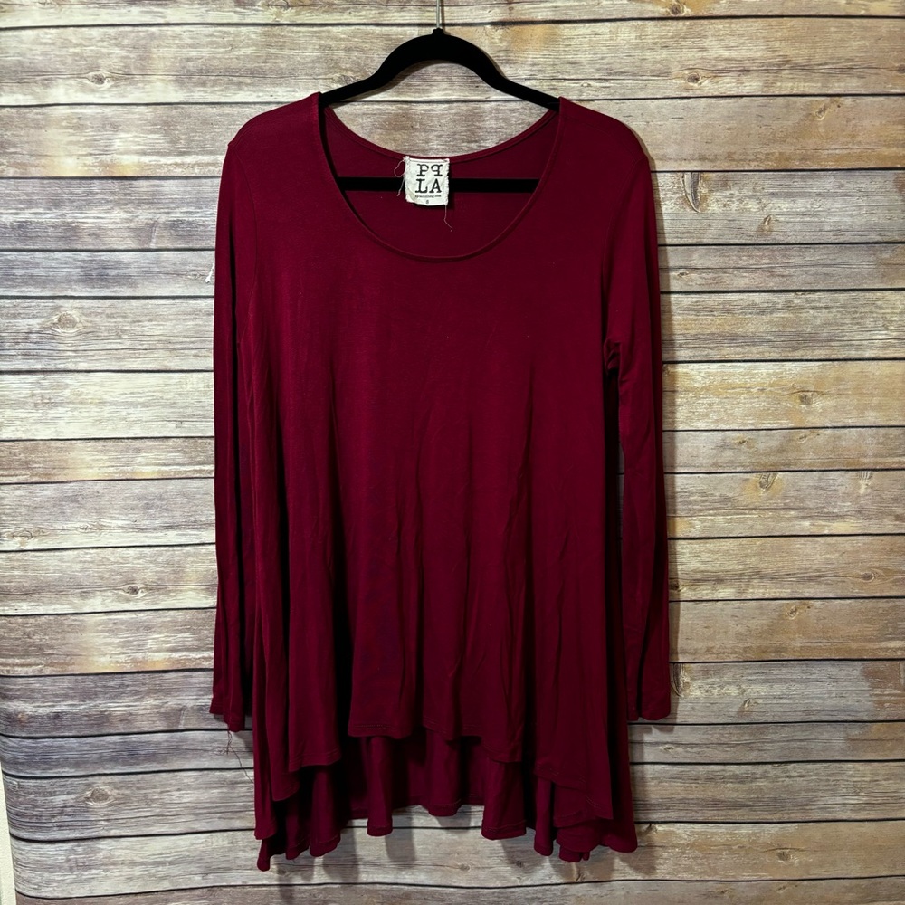 PPLA Red Scoopneck Long Sleeved Tunic Size Small  F3